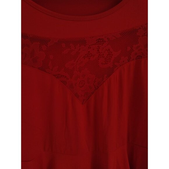 Women's Red Long Sleeve Lace Detail Flowy Hem Blouse, Size 3XL - Picture 3 of 6